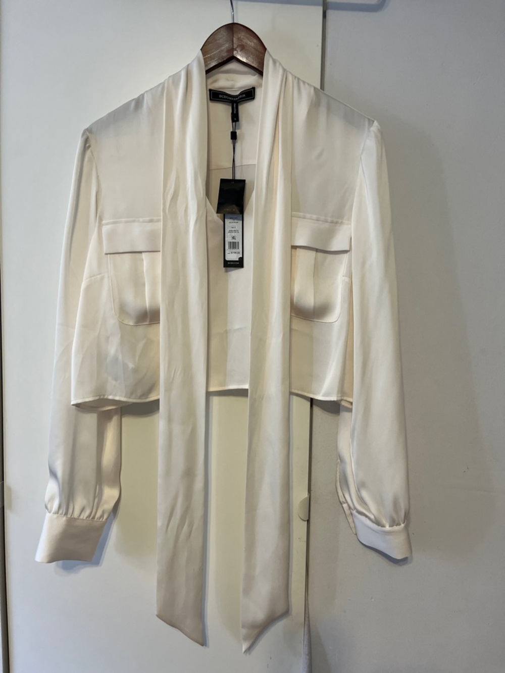 Ivory Silk Tie-Neck Chic Blouse.